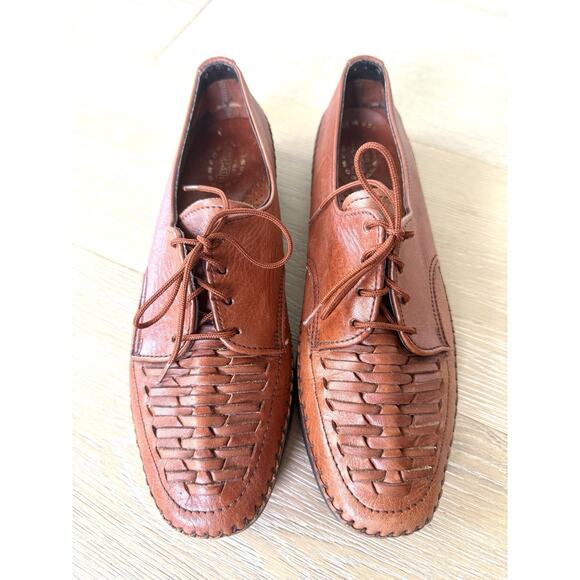 Vintage Dexter Woven Leather Flats USA Made Women's 9.5 N Academia Preppy Tie - Picture 1 of 7